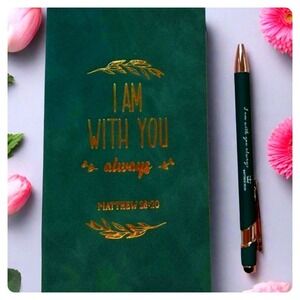 Inspirational Journal with Pen Set, Green & Gold, Matthew 28:20